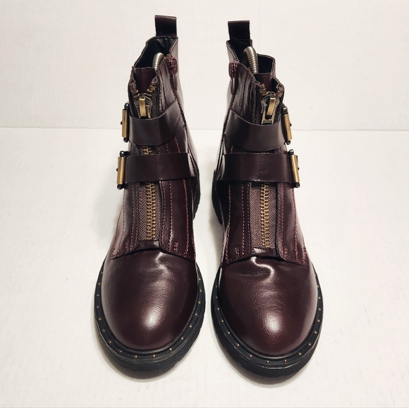 Dirty Laundry Maroon Motorcycle Ankle Boots Buckle Zipper 7.5 - Picture 4 of 11